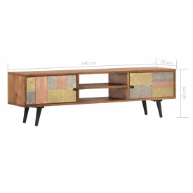 Comodă TV, 140x30x40 cm, lemn masiv de acacia - Img 8