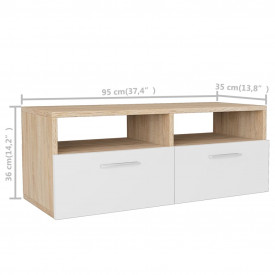 Comodă TV, PAL, 95 x 35 x 36 cm, culoarea stejarului și alb - Img 5