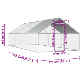 Coteț de exterior pentru păsări, 2,75x6x2 m, oțel galvanizat - Img 6