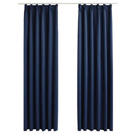 Draperii opace cu cârlige, 2 buc., albastru, 140 x 225 cm