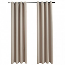 Draperii opace cu inele metalice, 2 buc., bej, 140 x 175 cm