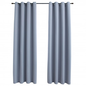Draperii opace cu inele metalice, 2 buc., gri, 140 x 245 cm - Img 2