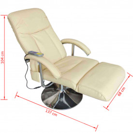 Fotoliu de masaj electric, piele artificială, alb crem - Img 4