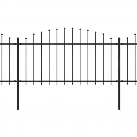 Gard de grădină cu vârf suliță, negru, (1,25-1,5)x3,4 m oțel - Img 2