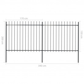 Gard de grădină cu vârf suliță, negru, 3,4 x 1,5 m, oțel - Img 5