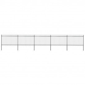 Gard de grădină cu vârf suliță, negru, 8,5 x 1,2 m, oțel