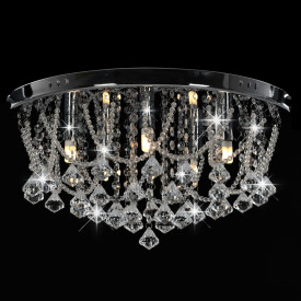Lustră cu mărgele de cristal, argintiu, rotund, 4 becuri x G9 - Img 4