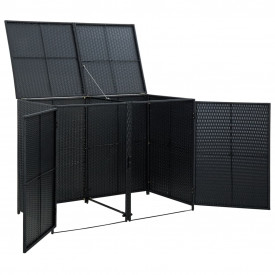 Magazie dublă pentru pubele, poliratan, negru, 148x80x111 cm - Img 5