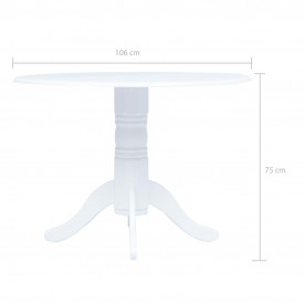 Masă de bucătărie, alb, 106 cm, lemn masiv de hevea - Img 5