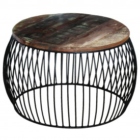 Masă de cafea rotundă, lemn reciclat de esență tare, 68x43 cm - Img 2