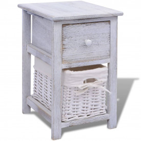 Noptieră shabby chic din lemn, alb - Img 2
