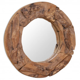 Oglindă decorativă Lemn de tec 60 cm Rotundă - Img 3