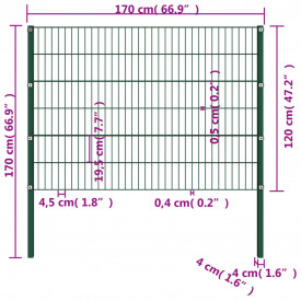 Panou gard cu stâlpi, verde, 1,7 x 1,2 m, fier - Img 4