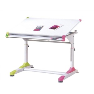 Set birou ergonomic HM Collorido, inaltime reglabila, unghi inclinare ajustabil, MDF, alb si scaun birou HM Kitty, piele ecologica, Mecanism de balans, 80 Kg, roz - Img 2