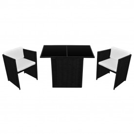 Set bistro cu perne, 3 piese, negru, poliratan - Img 2