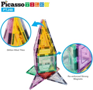 Set creativ de construit magnetic, Picasso Tiles, 48 piese - Img 4