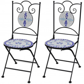 Set de 2 scaune din mozaic, culoare albastru și alb