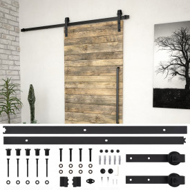 Set feronerie pentru uși glisante, negru, 183 cm, oțel