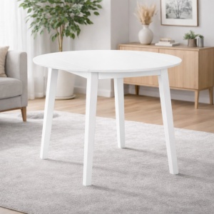 Set masa living plianta Philadelphia, MDF, lemn masiv, rotunda, 55 90 x 90 x 74,8 cm si 2 scaune Glendale, stofa,100 kg, 93x49x41.5 cm, alb maro - Img 2