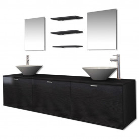 Set mobilier baie 10 piese cu chiuvete și robinete incluse, Negru - Img 2