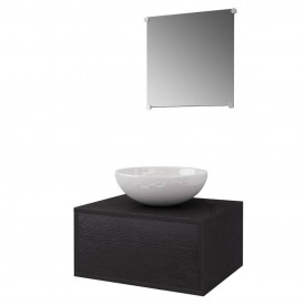 Set mobilier baie 4 piese cu chiuvetă și robinet incluse, Negru - Img 3