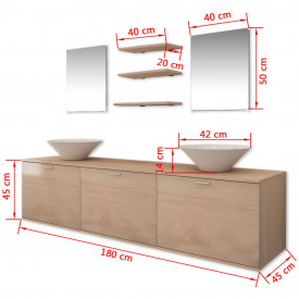 Set mobilier baie din opt piese cu chiuvetă inclusă, bej - Img 9