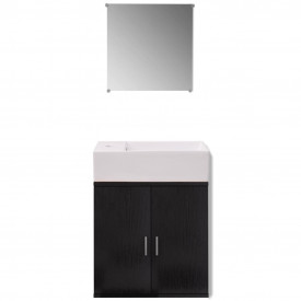 Set mobilier baie format din 3 piese cu chiuvetă inclusă, Negru - Img 3