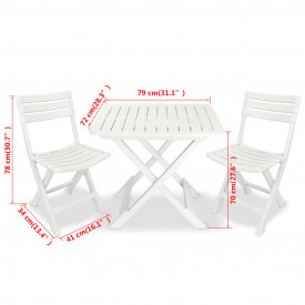 Set mobilier bistro pliabil, 3 piese, alb, plastic - Img 9