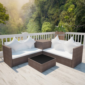 Set mobilier de exterior, 14 piese, poliratan, maro