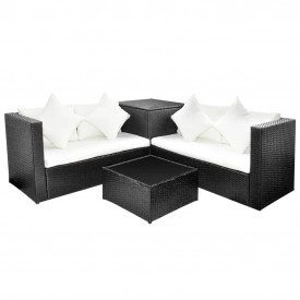 Set mobilier de exterior, 14 piese, poliratan, negru - Img 2