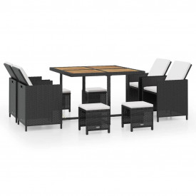 Set mobilier de exterior 21 piese, poliratan și acacia, negru - Img 2
