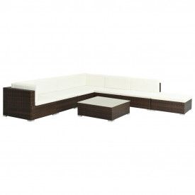 Set mobilier de exterior, 23 piese, poliratan, maro - Img 2