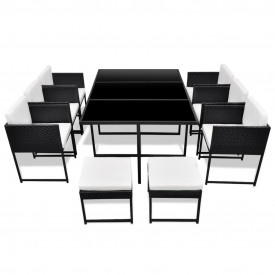 Set mobilier de exterior 27 piese, poliratan, negru - Img 3