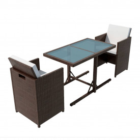 Set mobilier de exterior 7 piese, poliratan, maro - Img 2