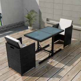 Set mobilier de exterior 7 piese, poliratan, negru