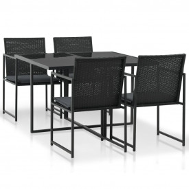 Set mobilier de exterior, 9 piese, poliratan, negru