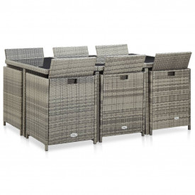 Set mobilier de exterior cu perne, 11 piese, gri, poliratan - Img 3