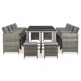 Set mobilier de exterior cu perne, 13 piese, gri, poliratan - Img 2