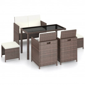 Set mobilier de exterior cu perne, 6 piese, maro, poliratan - Img 2