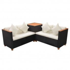Set mobilier de grădină 14 piese, poliratan și blat WPC, negru - Img 6