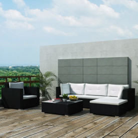 Set mobilier de grădină 17 piese, poliratan, negru