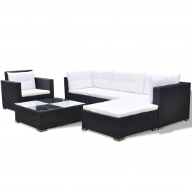 Set mobilier de grădină 17 piese, poliratan, negru - Img 4