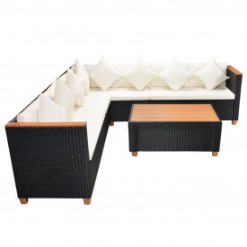 Set mobilier de grădină 25 piese, poliratan și blat WPC, negru - Img 4
