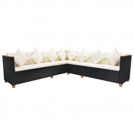 Set mobilier de grădină 29 piese, poliratan și blat WPC, negru - Img 6