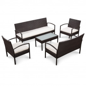 Set mobilier de grădină, 9 piese, poliratan, maro și alb crem