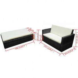 Set mobilier de grădină cu canapea 7 piese, poliratan, negru - Img 7