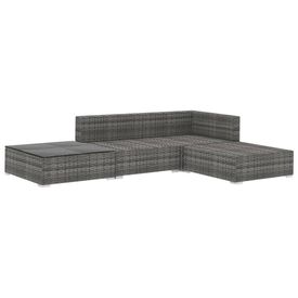 Set mobilier de grădină cu perne, 4 piese, gri, poliratan - Img 2
