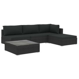 Set mobilier de grădină cu perne, 5 piese, negru, poliratan