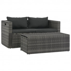 Set mobilier de grădină cu perne, 6 piese, gri, poliratan - Img 3