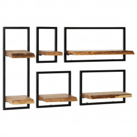 Set rafturi de perete 5 piese, lemn masiv de acacia și oțel - Img 11
